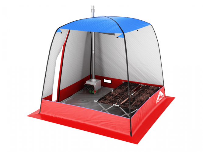 Мобильная баня-палатка МОРЖ c 2-мя окнами сине-красный в Москве