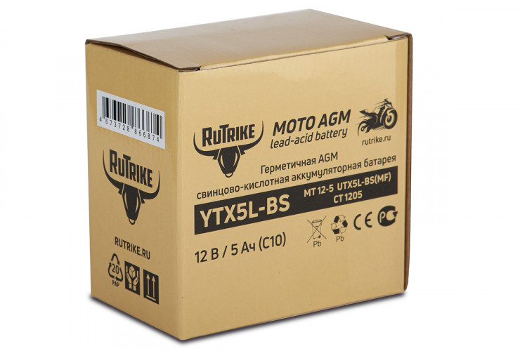 Аккумулятор стартерный для мототехники Rutrike YTX5L-BS (12V/5Ah) в Москве