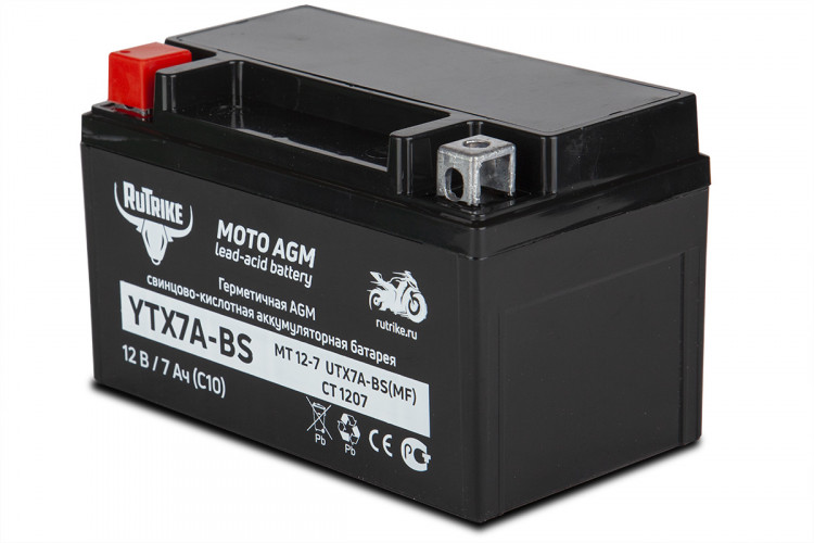 Аккумулятор стартерный для мототехники Rutrike YTX7A-BS (12V/7Ah) в Москве