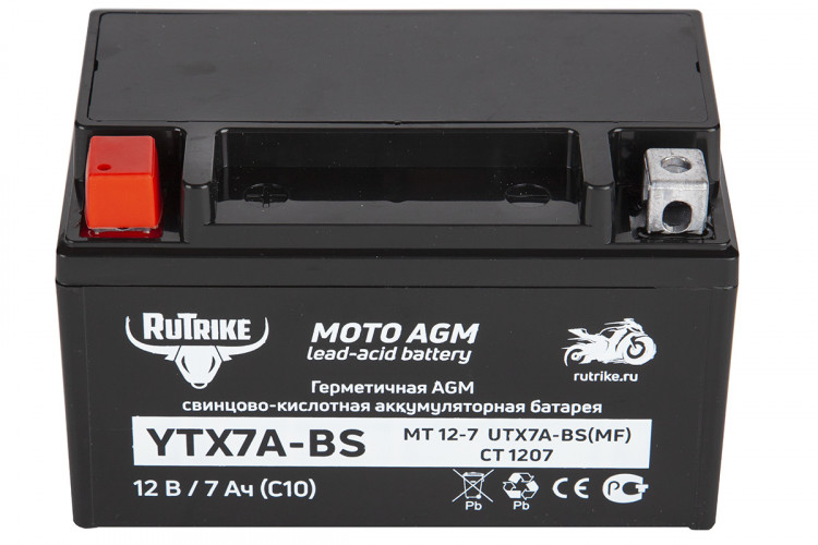 Аккумулятор стартерный для мототехники Rutrike YTX7A-BS (12V/7Ah) в Москве