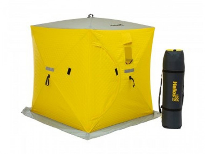Палатка для рыбалки Helios утепл.Куб 1,5х1,5 желтый/серый в Москве