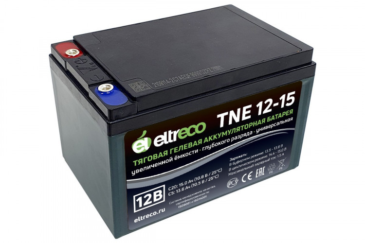 Тяговый аккумулятор Eltreco TNE12-15 (12V12A/H C3) болт в Москве