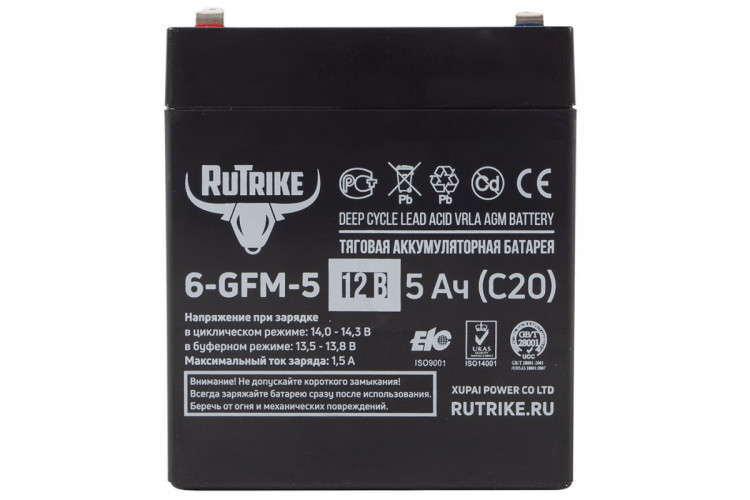 Тяговый гелевый аккумулятор RuTrike 6-GFM-5 (12V5A/H C20) в Москве
