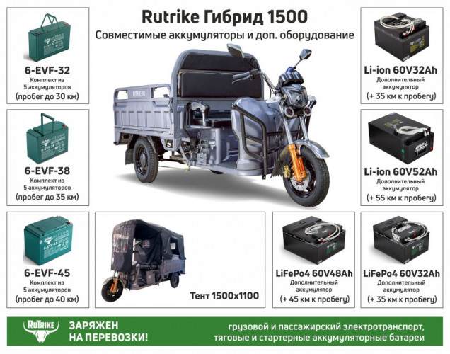 Грузовой электрический трицикл RuTrike Гибрид 1500 в Москве